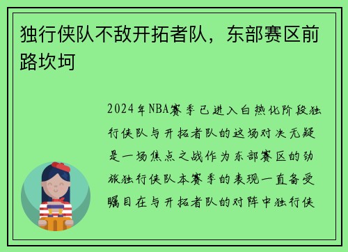 独行侠队不敌开拓者队，东部赛区前路坎坷